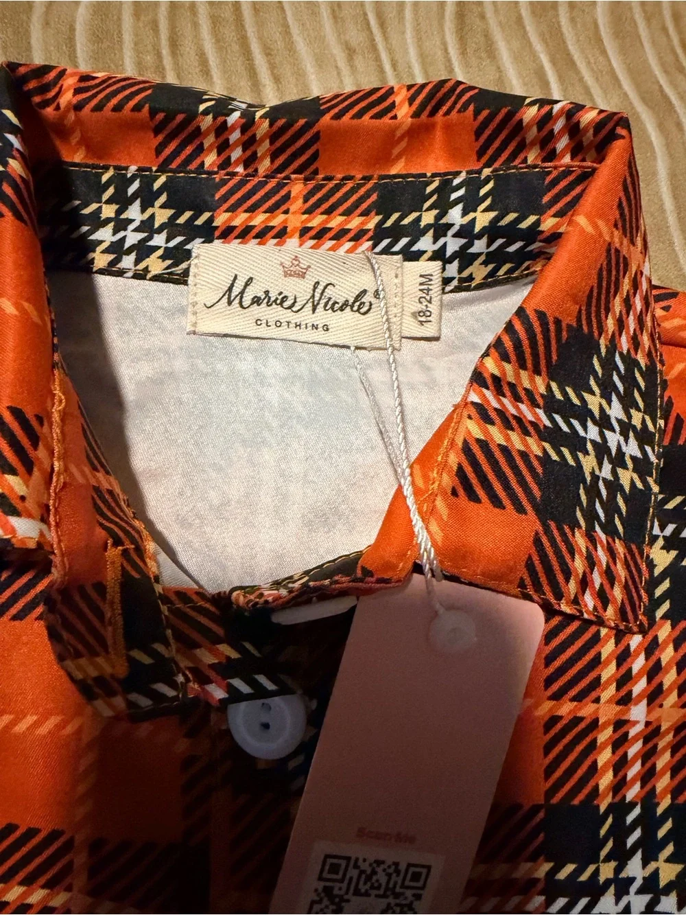 Classic Orange Plaid Button-Front Baby One-Piece Bodysuit